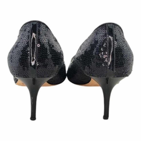 AUTHENTIC JIMMY CHOO Isabel Sequined Peep Toe Pump Sz 37 IT (US 7) - Black - Picture 7 of 10